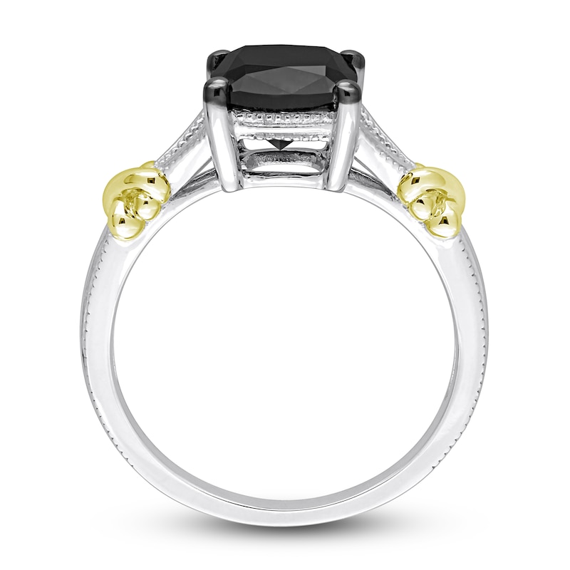 Y-Knot Black Diamond Ring 2 ct tw Cushion 14K Two-Tone Gold