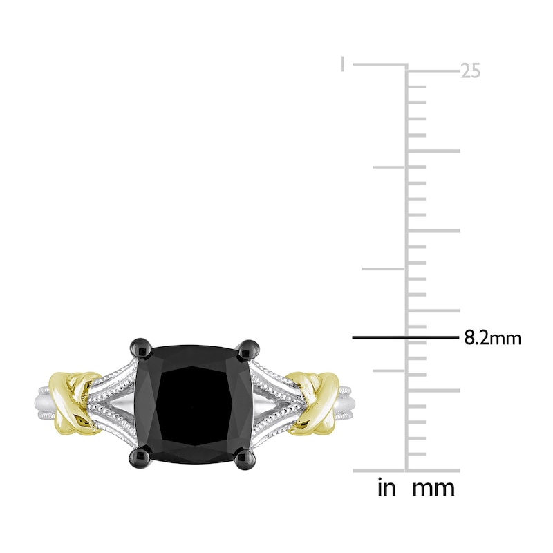 Main Image 4 of Y-Knot Black Diamond Ring 2 ct tw Cushion 14K Two-Tone Gold