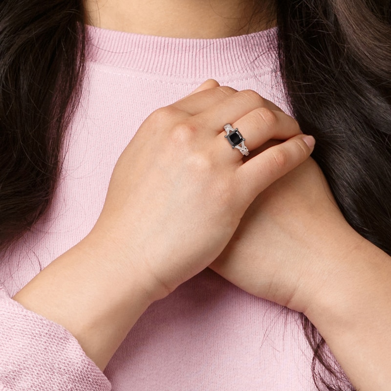 Main Image 6 of Y-Knot Black Diamond Ring 2 ct tw Cushion 14K Two-Tone Gold
