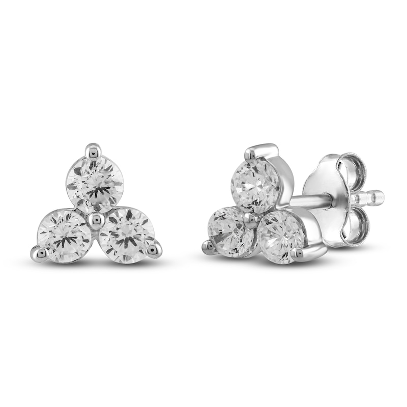 Main Image 1 of Diamond 3-Stone Earrings 1/2 ct tw Round 14K White Gold