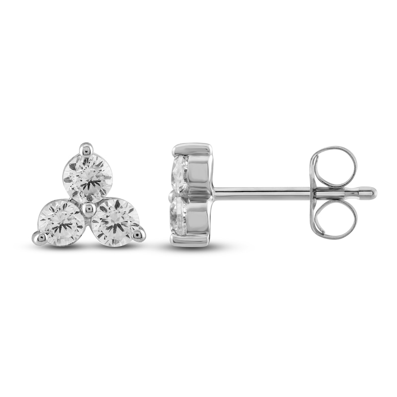 Main Image 2 of Diamond 3-Stone Earrings 1/2 ct tw Round 14K White Gold