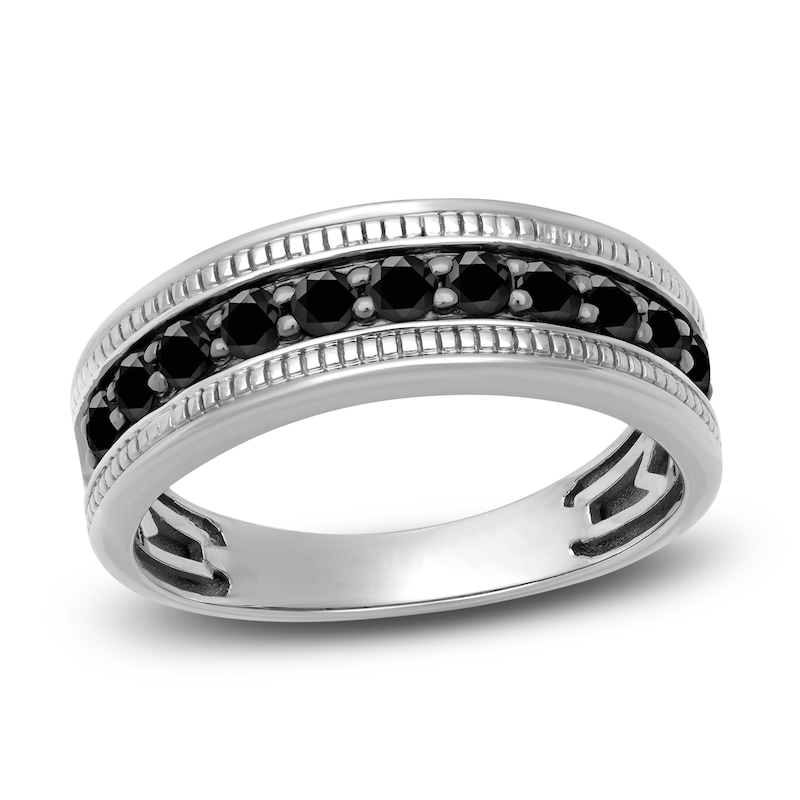 Main Image 1 of Men's Natural Black Sapphire Wedding Band 14K White Gold 7.0mm
