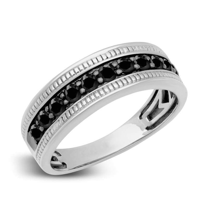 Main Image 2 of Men's Natural Black Sapphire Wedding Band 14K White Gold 7.0mm