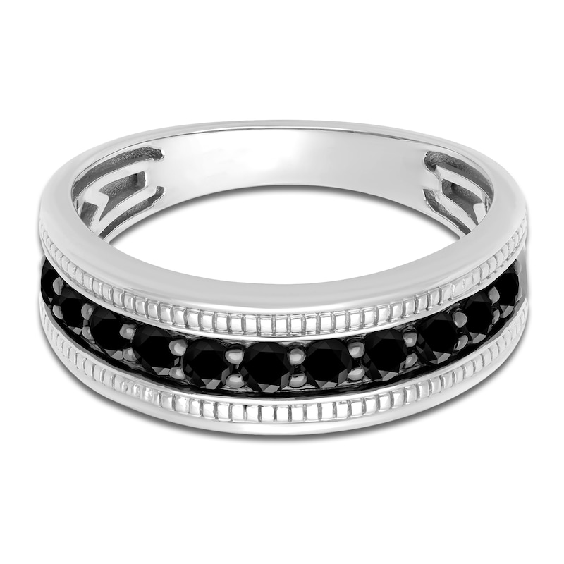 Main Image 3 of Men's Natural Black Sapphire Wedding Band 14K White Gold 7.0mm