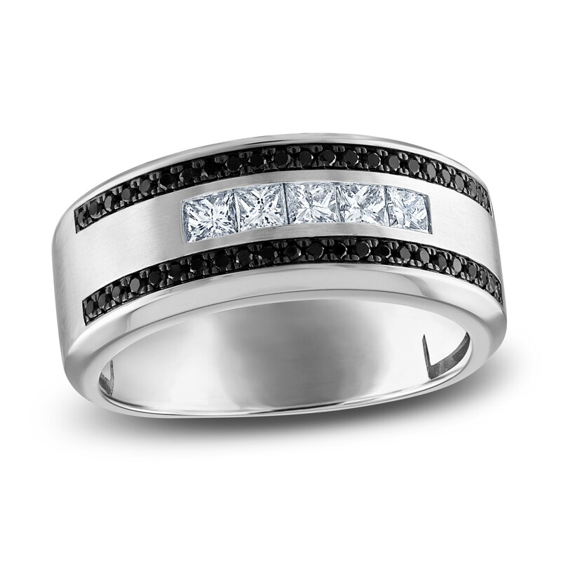 Main Image 1 of Men's Black & White Diamond Anniversary Band 3/4 ct tw Square-cut/Round 14K White Gold