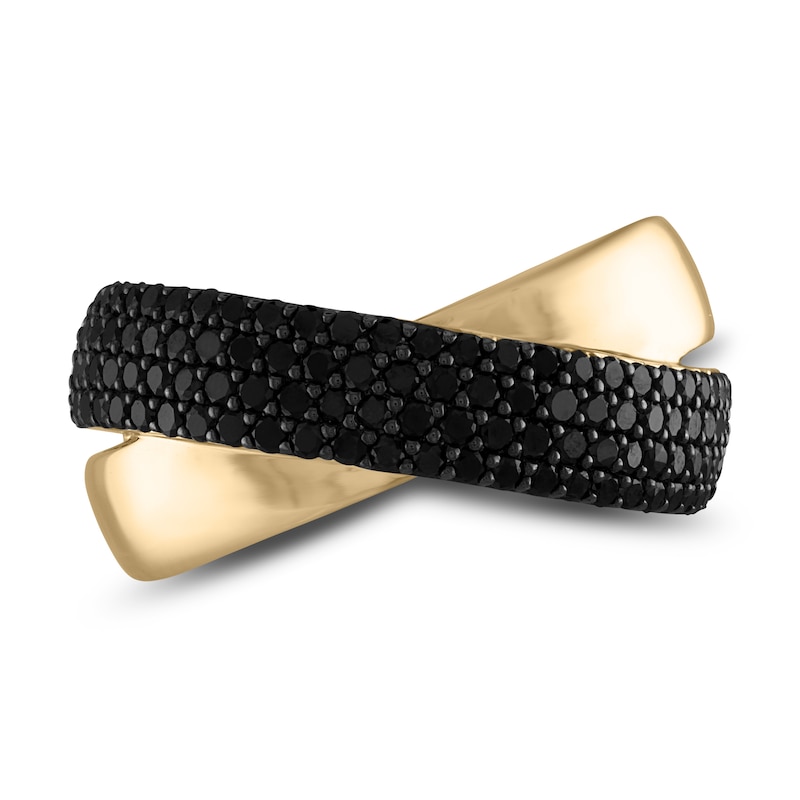 Main Image 1 of Black Diamond Crisscross Ring 1 ct tw Round 14K Yellow Gold