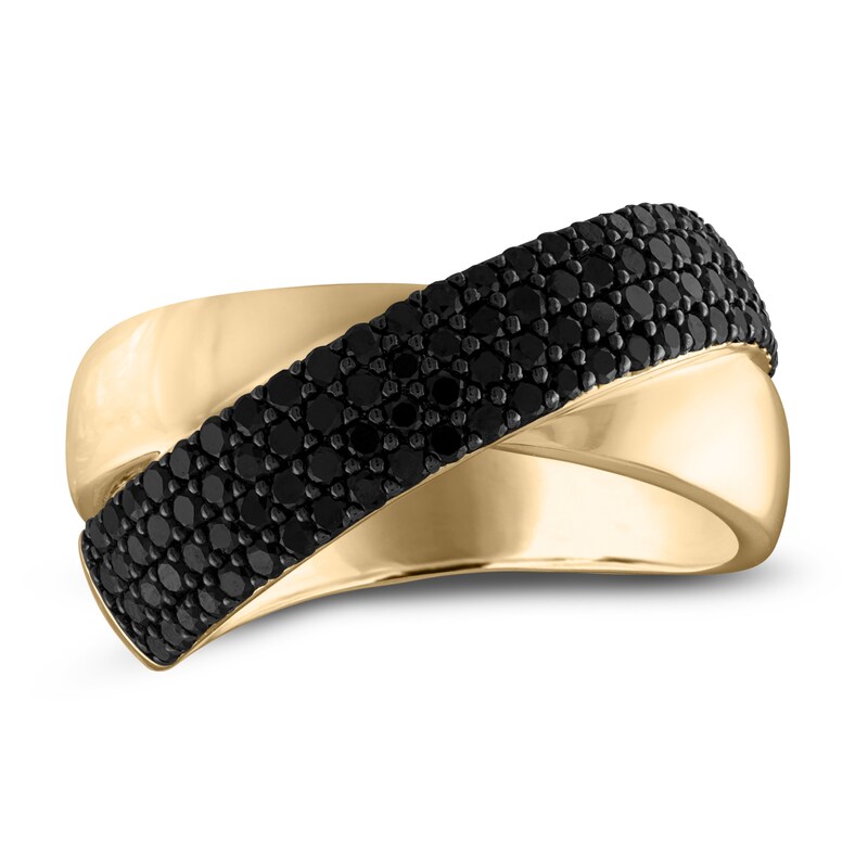 Main Image 2 of Black Diamond Crisscross Ring 1 ct tw Round 14K Yellow Gold