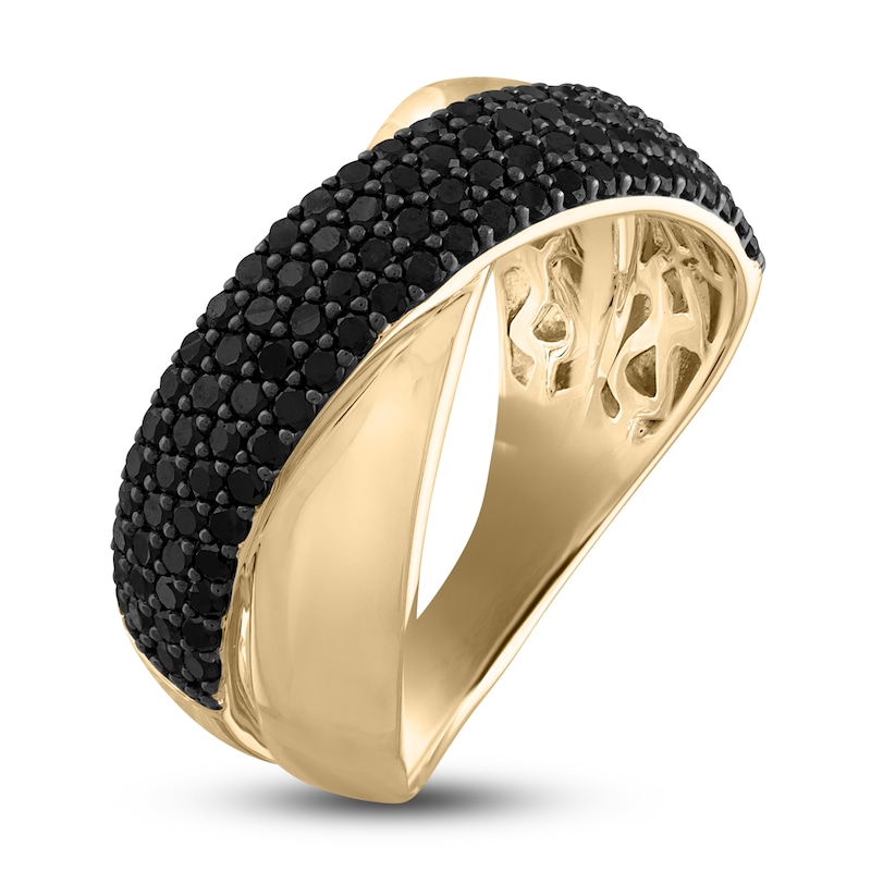 Main Image 3 of Black Diamond Crisscross Ring 1 ct tw Round 14K Yellow Gold