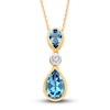 Thumbnail Image 1 of Kallati Pear-Shaped Natural Blue Topaz Necklace 1/15 ct tw Diamonds 14K Yellow Gold 18"
