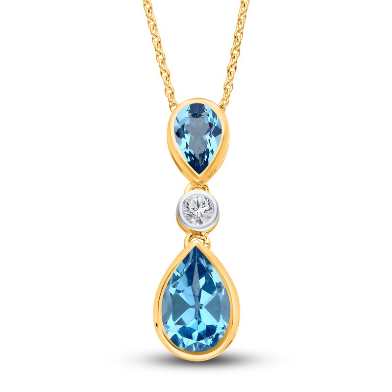 Main Image 1 of Kallati Pear-Shaped Natural Blue Topaz Necklace 1/15 ct tw Diamonds 14K Yellow Gold 18"