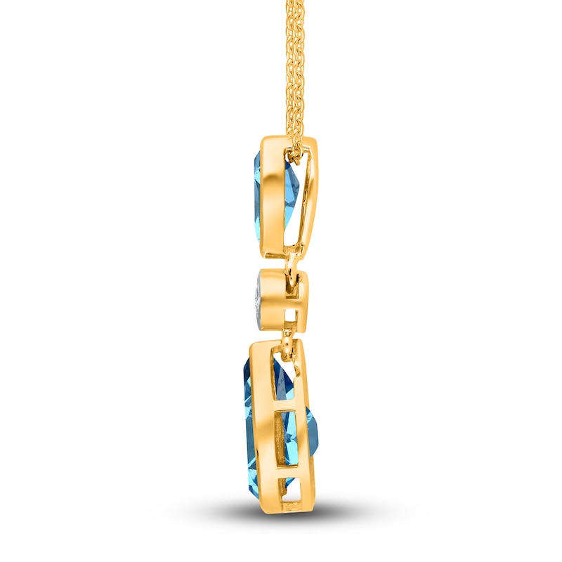 Kallati Pear-Shaped Natural Blue Topaz Necklace 1/15 ct tw Diamonds 14K Yellow Gold 18"