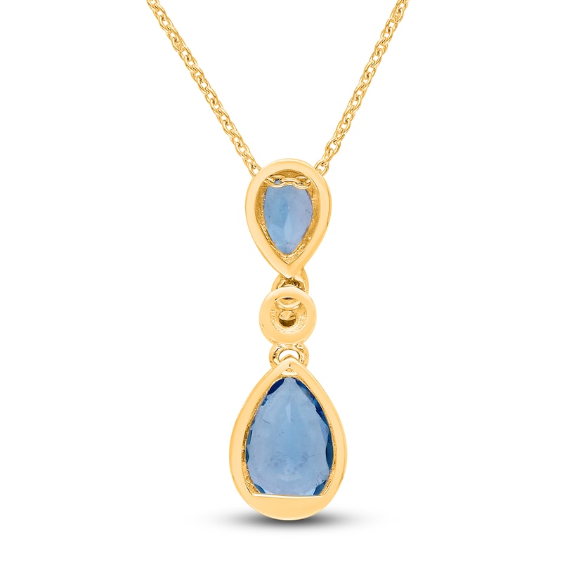 Kallati Pear-Shaped Natural Blue Topaz Necklace 1/15 ct tw Diamonds 14K Yellow Gold 18"