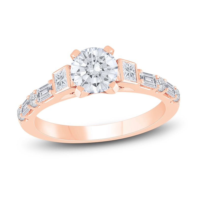 Main Image 1 of Diamond Engagement Ring 1-1/4 ct tw Round/Princess/Baguette 14K Rose Gold
