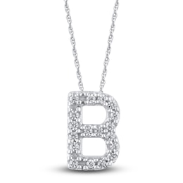 Diamond Letter B Necklace 1/20 ct tw Round 14K White Gold 18"