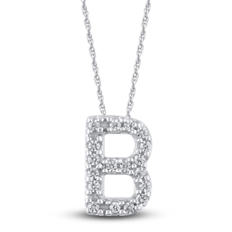 Main Image 1 of Diamond Letter B Necklace 1/20 ct tw Round 14K White Gold 18"