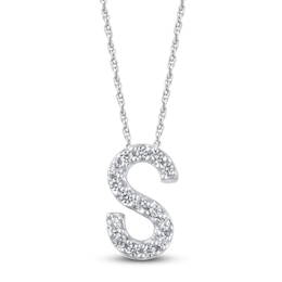 Diamond Letter S Necklace 1/20 ct tw Round 14K White Gold 18"