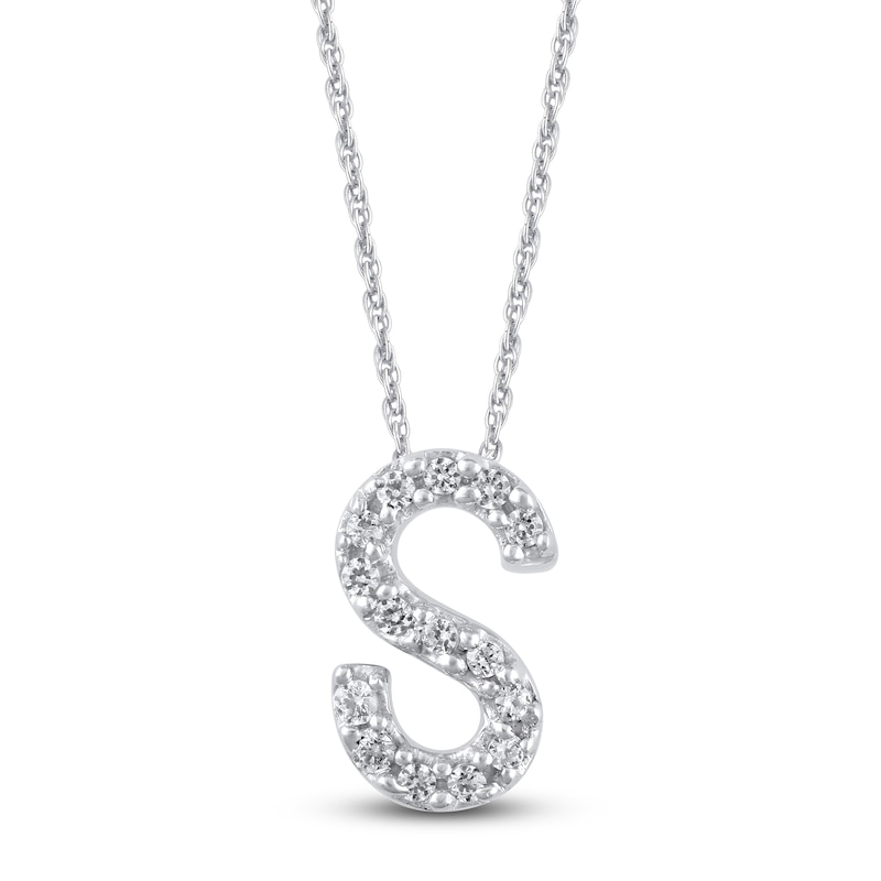 Main Image 1 of Diamond Letter S Necklace 1/20 ct tw Round 14K White Gold 18"