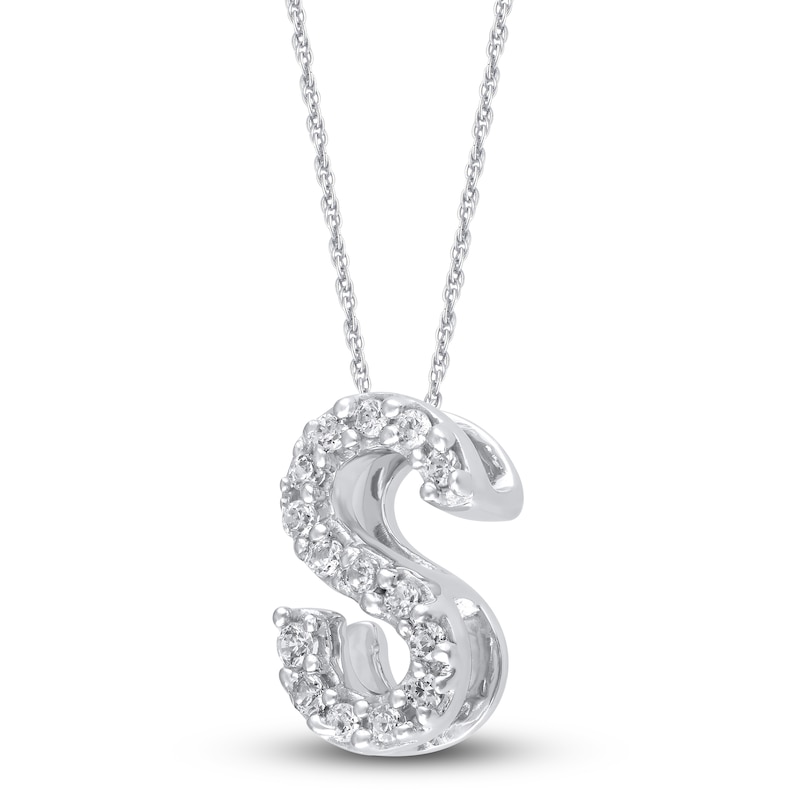 Main Image 2 of Diamond Letter S Necklace 1/20 ct tw Round 14K White Gold 18"