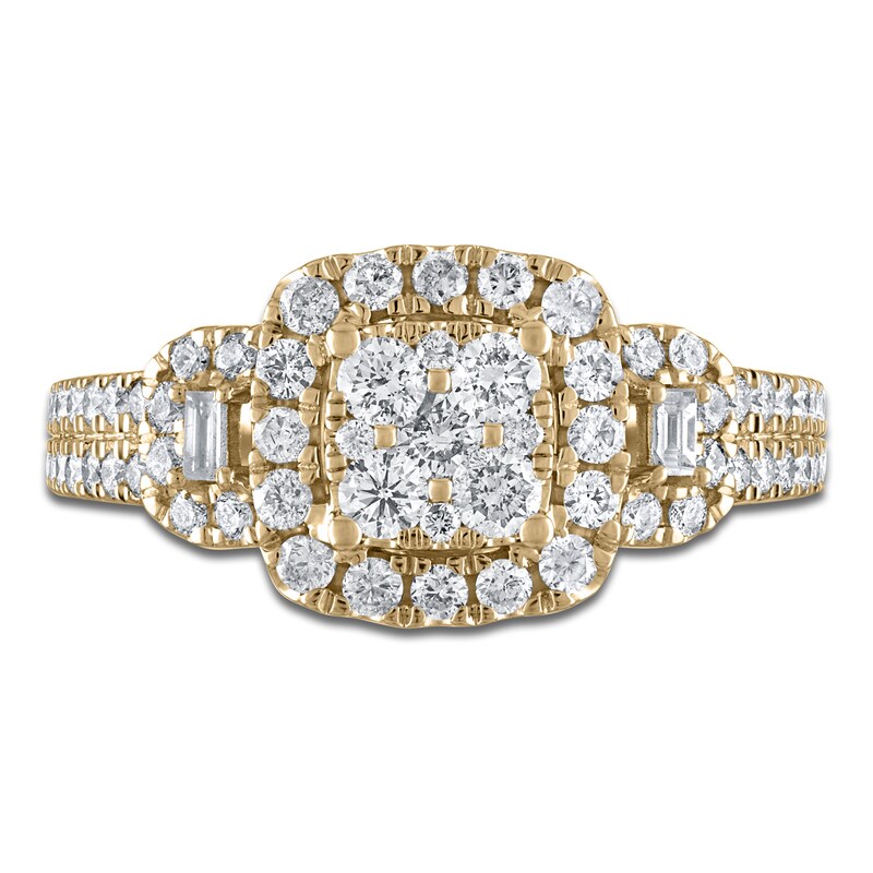 Main Image 3 of Round & Baguette-Cut Diamond Engagement Ring 1-1/8 ct tw 14K Yellow Gold