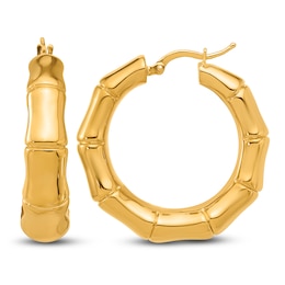 High-Polish Bamboo Hoop Earrings 14K Yellow Gold
