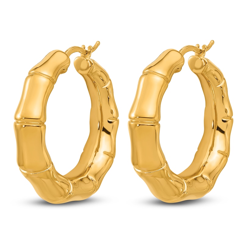 Main Image 2 of High-Polish Bamboo Hoop Earrings 14K Yellow Gold