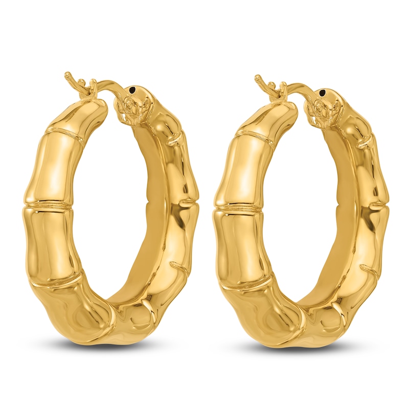 Main Image 3 of High-Polish Bamboo Hoop Earrings 14K Yellow Gold