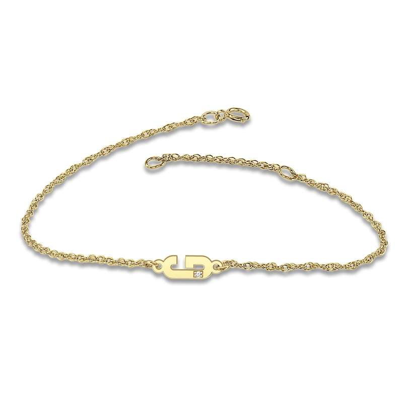 Main Image 1 of High-Polish Initial Bracelet Diamond Accents 14K Yellow Gold 7.25"