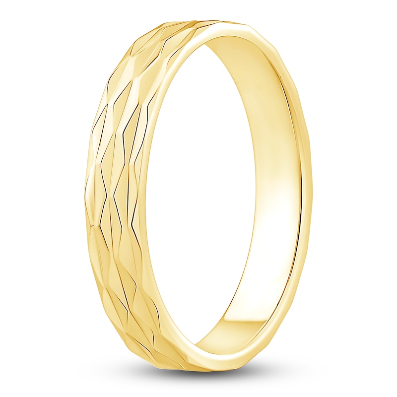 Main Image 2 of Men's High-Polish Textured Wedding Band 14K Yellow Gold 3.4mm