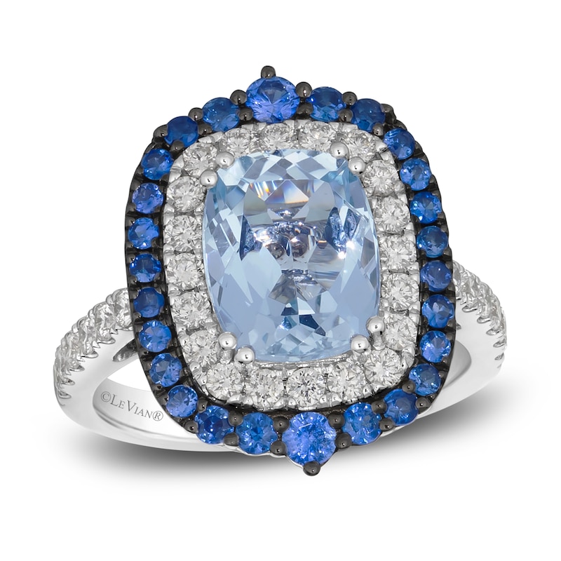 Le Vian Natural Sapphire , Aquamarine & Diamond Ring 3/4 ct tw Platinum