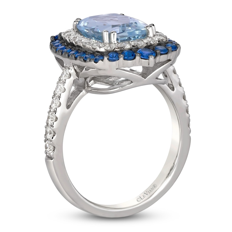 Le Vian Natural Sapphire , Aquamarine & Diamond Ring 3/4 ct tw Platinum