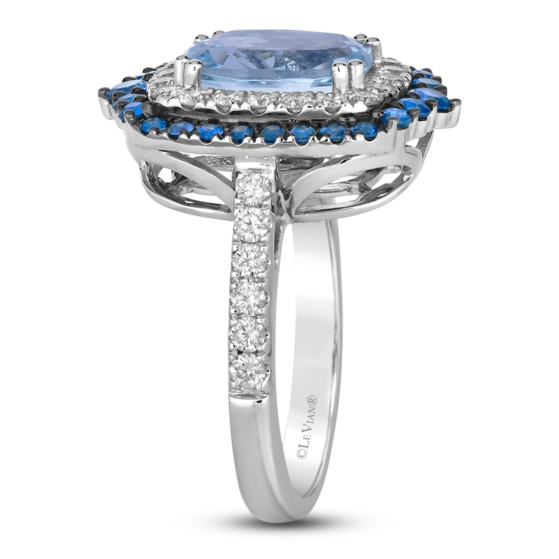 Le Vian Natural Sapphire , Aquamarine & Diamond Ring 3/4 ct tw Platinum