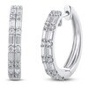 Thumbnail Image 1 of Baguette-Cut & Round Diamond Huggie Earrings 1 ct tw 14K White Gold