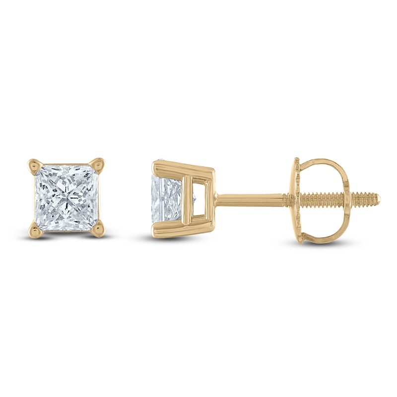 Main Image 1 of Princess-Cut Diamond Solitaire Stud Earrings 1/2 ct tw 14K Yellow Gold (I/I2)