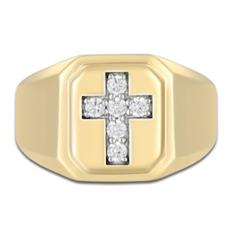 Men's Diamond Cross Signet Ring 1/3 ct tw 10K Yellow Gold