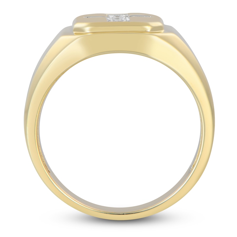 Main Image 2 of Men's Diamond Cross Signet Ring 1/3 ct tw 10K Yellow Gold