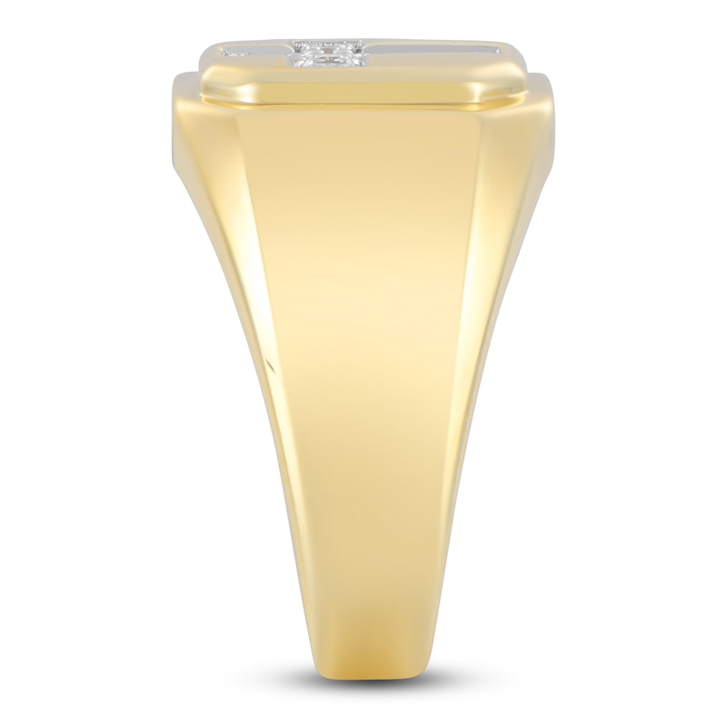 Main Image 3 of Men's Diamond Cross Signet Ring 1/3 ct tw 10K Yellow Gold