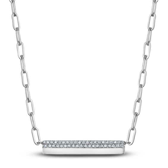 Diamond Horizontal Bar Paperclip Necklace 1/5 ct tw Sterling Silver 16"