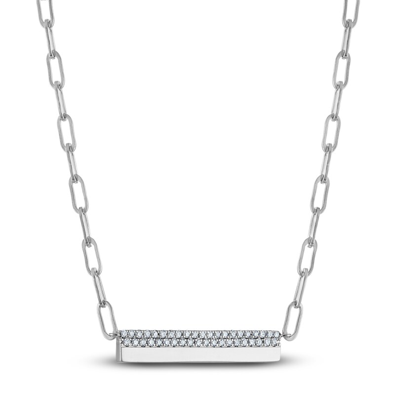 Main Image 2 of Diamond Horizontal Bar Paperclip Necklace 1/5 ct tw Sterling Silver 16"