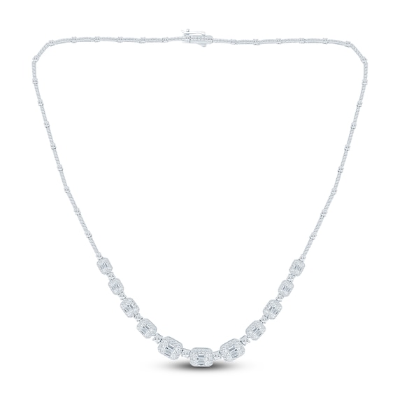 Pnina Tornai Round & Emerald-Cut Lab-Grown Diamond Riviera Necklace 11-3/4 ct tw 14K White Gold 17.75"