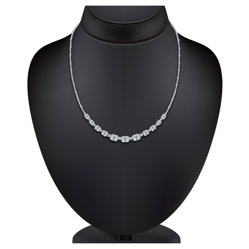 Main Image 4 of Pnina Tornai Round & Emerald-Cut Lab-Grown Diamond Riviera Necklace 11-3/4 ct tw 14K White Gold 17.75"