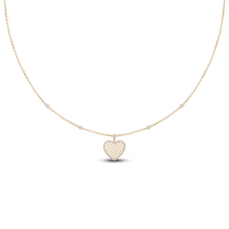 Main Image 1 of Brilliant Moments Diamond Quilted Heart Necklace 3/8 ct tw 14K Yellow Gold 18"