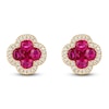 Thumbnail Image 1 of Oval & Square-Cut Natural Ruby & Diamond Quatrefoil Stud Earrings 1/5 ct tw 14K Yellow Gold