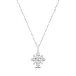 Baguette & Round-Cut Lab-Grown Diamond Snowflake Necklace 1 ct tw 14K White Gold 18"