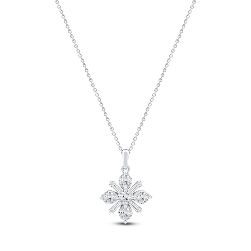 Main Image 1 of Baguette & Round-Cut Lab-Grown Diamond Snowflake Necklace 1 ct tw 14K White Gold 18"