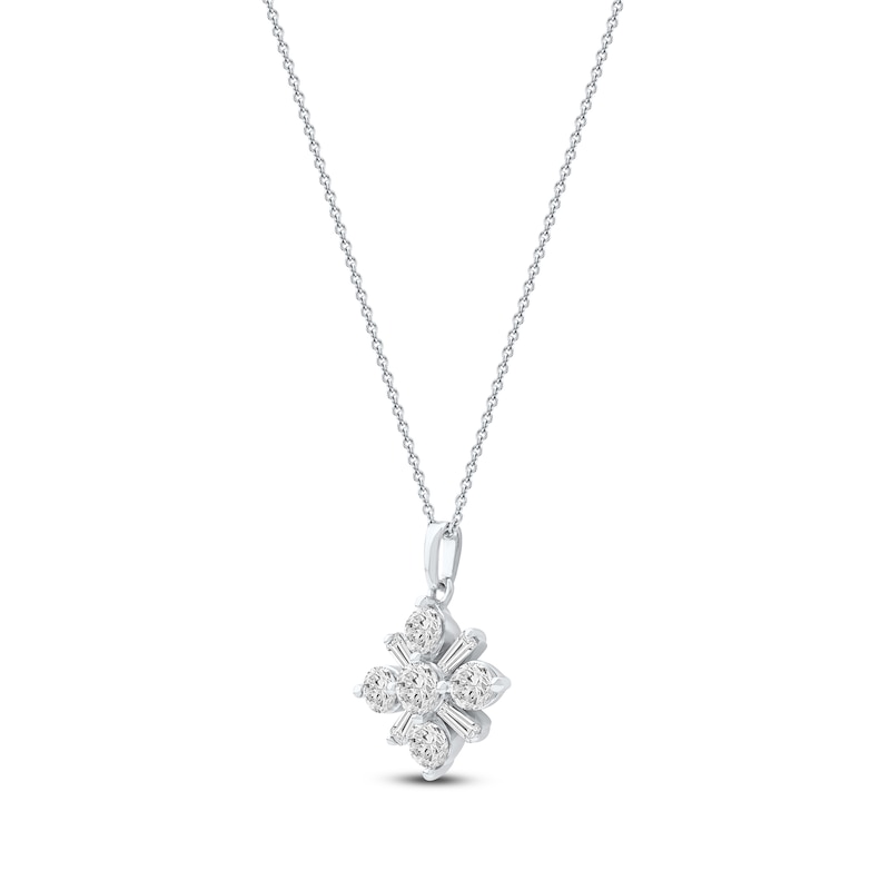 Main Image 2 of Baguette & Round-Cut Lab-Grown Diamond Snowflake Necklace 1 ct tw 14K White Gold 18"