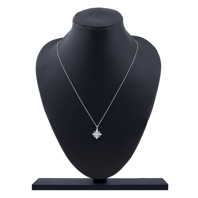 Main Image 7 of Baguette & Round-Cut Lab-Grown Diamond Snowflake Necklace 1 ct tw 14K White Gold 18"