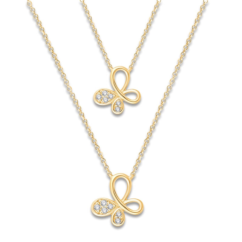 Main Image 1 of Mother/Daughter Diamond Butterfly Necklace Matching Set 1/8 ct tw 14K Yellow Gold