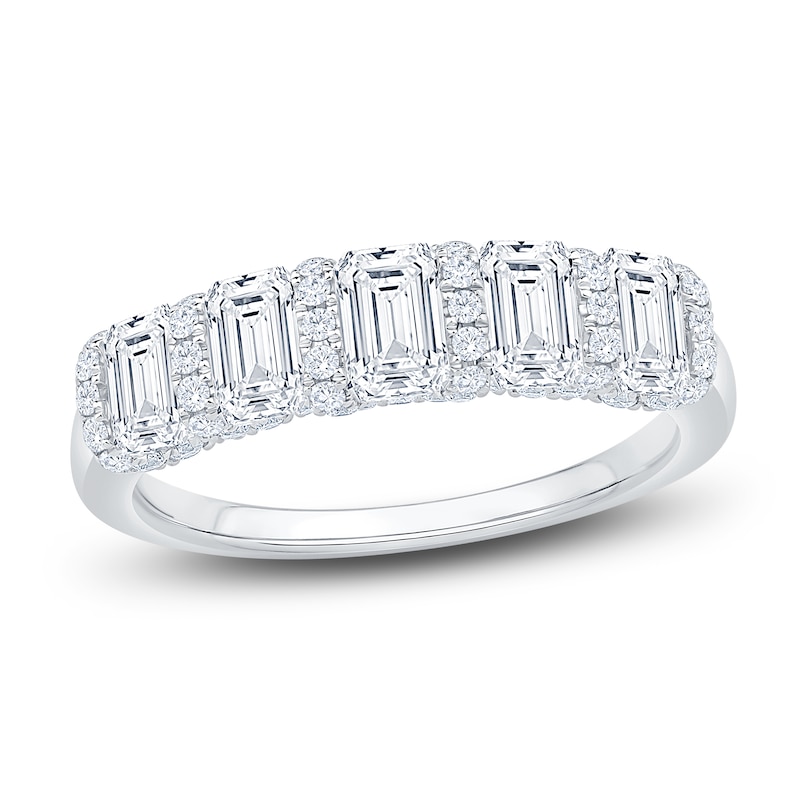 Main Image 1 of Certified Emerald-Cut Diamond Five-Stone Anniversary Ring 2 ct tw 18K White Gold
