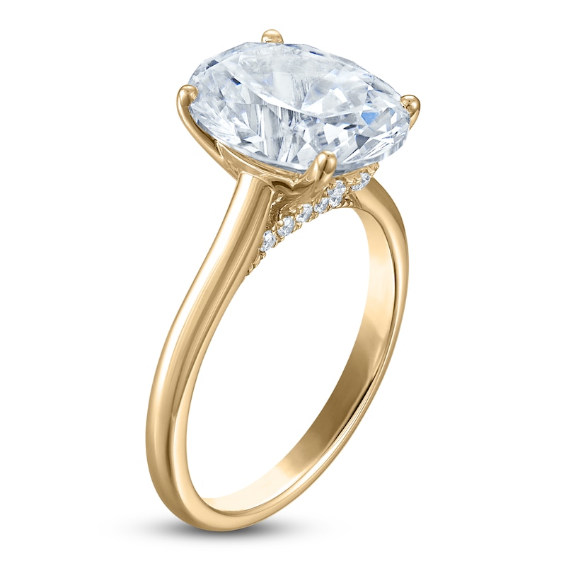 Main Image 2 of Oval-Cut Lab-Grown Diamond Solitaire Plus Engagement Ring 3-1/8 ct tw 18K Yellow Gold (VS2/F)