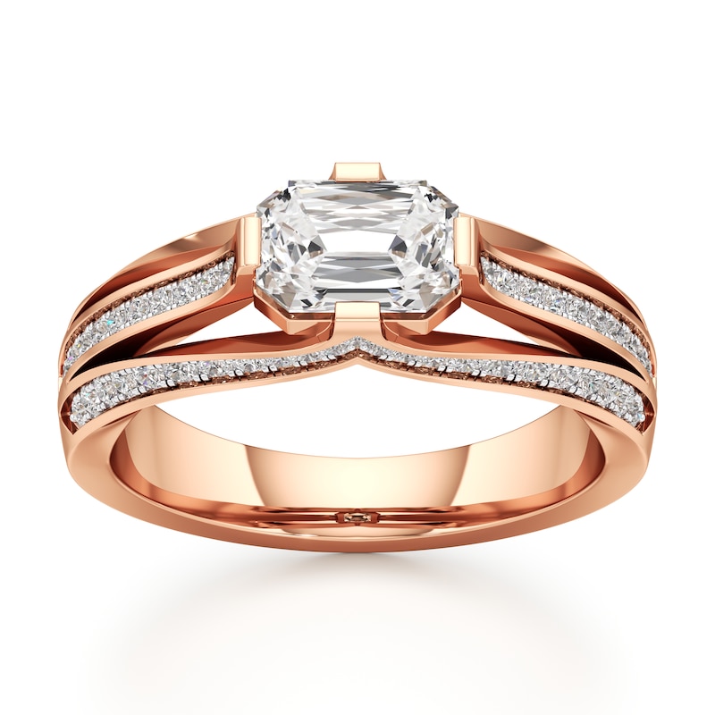 Main Image 1 of J'Lure Lab-Grown Diamond Imperial-Emerald Step-Cut Engagement Ring 1-3/8 ct tw 18K Rose Gold